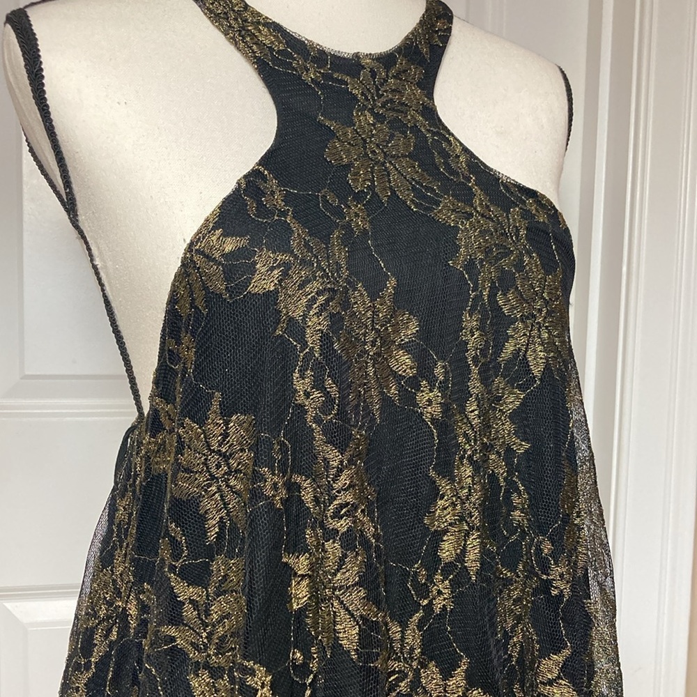 Free People High Neck Gold Mesh Tank